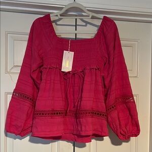 LOFT Pink Smocked Blouse
